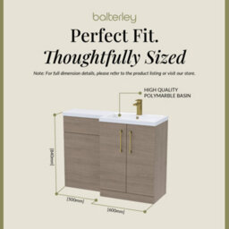 Balterley Right-Hand Bathroom Vanity And Wc Unit Combination With Basin - 1100mm - Woodgrain Mid Oak With Brushed Brass Handles - thumbnail 5