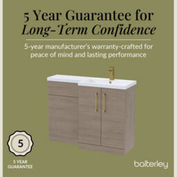 Balterley Right-Hand Bathroom Vanity And Wc Unit Combination With Basin - 1100mm - Woodgrain Mid Oak With Brushed Brass Handles - thumbnail 6