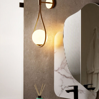 Beliani Wall Lamp, Gold Iron Base With Opal Tear Glass, W22 X D15 X H45Cm - image 1