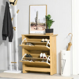 Homcom 12-Shoe Storage Cabinet 4 Shelves 2 Drawers Tabletop 4 Legs Modern Brown - thumbnail 7