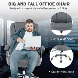 Gainoom (227Kg) Grey Leather Office Chair Height Adjustable Big & Tall Executive Chair - thumbnail 4