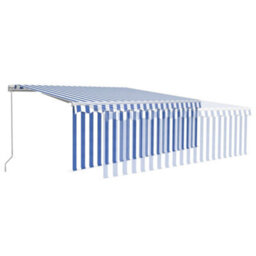 Berkfield Manual Retractable Awning With Blind&led 4.5X3M Blue&white - thumbnail 4