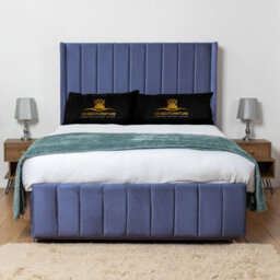 UKBEDFURNITURE Arizona Blue Plush Wingback Divan Bed Base With 54 Inch Headboard - No Storage - thumbnail 1