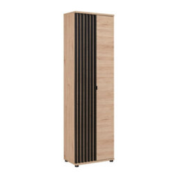 Arte Pedro Hallway Cabinet: Elegant Storage Solution - W600mm X H2020mm X D350mm In Jackson Hickory & Black - thumbnail 1
