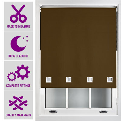 Furnished Made To Measure Blackout Roller Blinds With Big Square Eyelets - Brown Blind (W)90Cm (L)165Cm