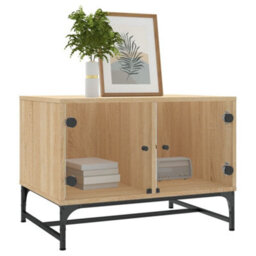 Walplus Coffee Table With Glass Doors Sonoma Oak 68.5X50X50 Cm - thumbnail 3