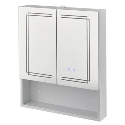 Living And Home Double Door Wall-Mounted Bathroom Anti-Fog Mirror Cabinet With Led Lights, Shelves, Built-In Shaver Socket - image 1