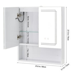 Living And Home Double Door Wall-Mounted Bathroom Anti-Fog Mirror Cabinet With Led Lights, Shelves, Built-In Shaver Socket - thumbnail 7