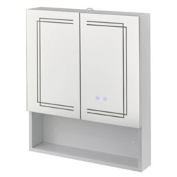 Living And Home Double Door Wall-Mounted Bathroom Anti-Fog Mirror Cabinet With Led Lights, Shelves, Built-In Shaver Socket - thumbnail 1