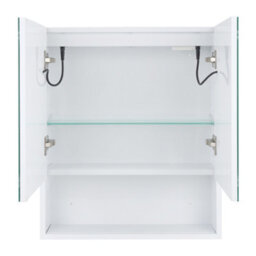 Living And Home Double Door Wall-Mounted Bathroom Anti-Fog Mirror Cabinet With Led Lights, Shelves, Built-In Shaver Socket - thumbnail 3