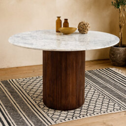 Wyld Haus Alabama Ribbed Mango Wood Round Dining Table With Marble Top - thumbnail 1