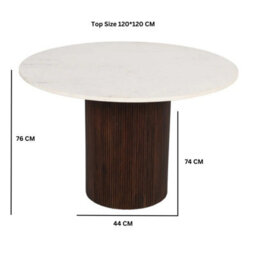 Wyld Haus Alabama Ribbed Mango Wood Round Dining Table With Marble Top - thumbnail 4
