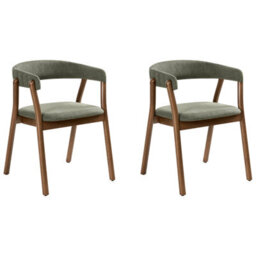 Beliani Set Of 2 Dining Chairs Mylo Fabric Dark Brown/ Green