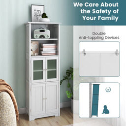 Costway 163Cm Tall Bathroom Storage Cabinet Kitchen Pantry Cupboard W/ Glass Doors White - thumbnail 6