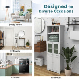 Costway 163Cm Tall Bathroom Storage Cabinet Kitchen Pantry Cupboard W/ Glass Doors White - thumbnail 5