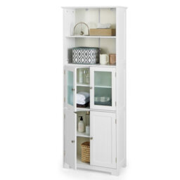Costway 163Cm Tall Bathroom Storage Cabinet Kitchen Pantry Cupboard W/ Glass Doors White - thumbnail 2