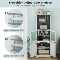 Costway 163Cm Tall Bathroom Storage Cabinet Kitchen Pantry Cupboard W/ Glass Doors White - thumbnail 7