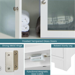Costway 163Cm Tall Bathroom Storage Cabinet Kitchen Pantry Cupboard W/ Glass Doors White - thumbnail 9