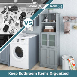 Costway 163Cm Tall Bathroom Storage Cabinet Kitchen Pantry Cupboard W/ Glass Doors White - thumbnail 8