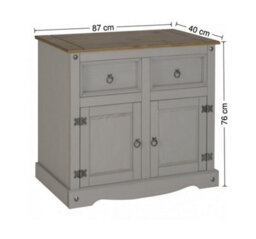 Mercers Furniture Corona 2 Door Sideboard Grey 2 Drawers Solid Wood Pine Painted Wax Wooden Cabinet Cupboard With Mexican Styling - thumbnail 8