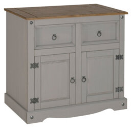 Mercers Furniture Corona 2 Door Sideboard Grey 2 Drawers Solid Wood Pine Painted Wax Wooden Cabinet Cupboard With Mexican Styling - thumbnail 2