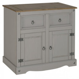 Mercers Furniture Corona 2 Door Sideboard Grey 2 Drawers Solid Wood Pine Painted Wax Wooden Cabinet Cupboard With Mexican Styling - thumbnail 1