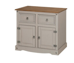 Mercers Furniture Corona 2 Door Sideboard Grey 2 Drawers Solid Wood Pine Painted Wax Wooden Cabinet Cupboard With Mexican Styling - thumbnail 4