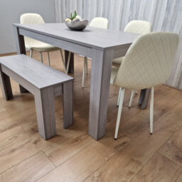Kosy Koala Dining Table Set In Grey, 4 Diamond-Pattern Cream Chairs, And 1 Bench. Kitchen Dining Table For 4 - thumbnail 9