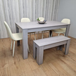 Kosy Koala Dining Table Set In Grey, 4 Diamond-Pattern Cream Chairs, And 1 Bench. Kitchen Dining Table For 4 - thumbnail 2