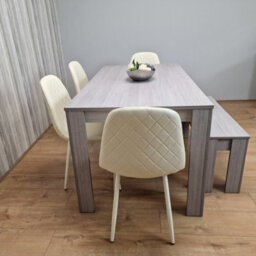 Kosy Koala Dining Table Set In Grey, 4 Diamond-Pattern Cream Chairs, And 1 Bench. Kitchen Dining Table For 4 - thumbnail 3