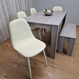 Kosy Koala Dining Table Set In Grey, 4 Diamond-Pattern Cream Chairs, And 1 Bench. Kitchen Dining Table For 4 - thumbnail 6