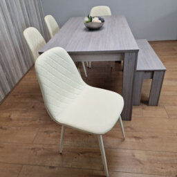 Kosy Koala Dining Table Set In Grey, 4 Diamond-Pattern Cream Chairs, And 1 Bench. Kitchen Dining Table For 4 - thumbnail 7