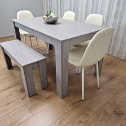 Kosy Koala Dining Table Set In Grey, 4 Diamond-Pattern Cream Chairs, And 1 Bench. Kitchen Dining Table For 4 - thumbnail 4