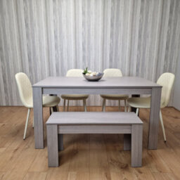 Kosy Koala Dining Table Set In Grey, 4 Diamond-Pattern Cream Chairs, And 1 Bench. Kitchen Dining Table For 4 - thumbnail 5