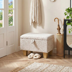 Living And Home Beige And Light Brown Linen Upholstered Storage Ottoman With Hidden Compartment 49Cm W