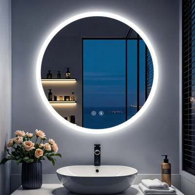 Luvodi 80Cm Round Anti-Fog Led Bathroom Mirror Hotel Vanity Mirror With Aluminum Frame - image 1