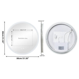 Luvodi 80Cm Round Anti-Fog Led Bathroom Mirror Hotel Vanity Mirror With Aluminum Frame - thumbnail 2