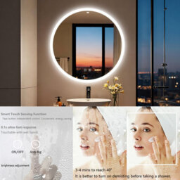 Luvodi 80Cm Round Anti-Fog Led Bathroom Mirror Hotel Vanity Mirror With Aluminum Frame - thumbnail 3
