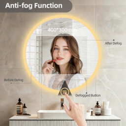 Luvodi 80Cm Round Anti-Fog Led Bathroom Mirror Hotel Vanity Mirror With Aluminum Frame - thumbnail 7