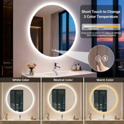 Luvodi 80Cm Round Anti-Fog Led Bathroom Mirror Hotel Vanity Mirror With Aluminum Frame - thumbnail 4