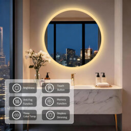 Luvodi 80Cm Round Anti-Fog Led Bathroom Mirror Hotel Vanity Mirror With Aluminum Frame - thumbnail 5