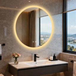 Luvodi 80Cm Round Anti-Fog Led Bathroom Mirror Hotel Vanity Mirror With Aluminum Frame - thumbnail 8