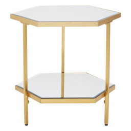 Orsina Gold Finish 2 Tier Side Table, Spacious Hexagonal Table With Mirrored Glass Tiers, Functional Nesting Table - thumbnail 2