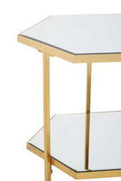 Orsina Gold Finish 2 Tier Side Table, Spacious Hexagonal Table With Mirrored Glass Tiers, Functional Nesting Table - thumbnail 4
