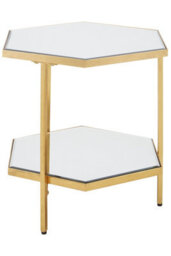 Orsina Gold Finish 2 Tier Side Table, Spacious Hexagonal Table With Mirrored Glass Tiers, Functional Nesting Table - thumbnail 3