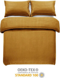 Ameha Stripe Duvet Set With Pillowcase Reversible Bedding & Soft Microfiber Cover Ochre Single Size 135X200Cm - thumbnail 5