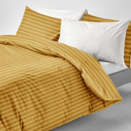 Ameha Stripe Duvet Set With Pillowcase Reversible Bedding & Soft Microfiber Cover Ochre Single Size 135X200Cm - thumbnail 4