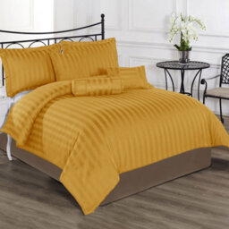 Ameha Stripe Duvet Set With Pillowcase Reversible Bedding & Soft Microfiber Cover Ochre Single Size 135X200Cm - thumbnail 6