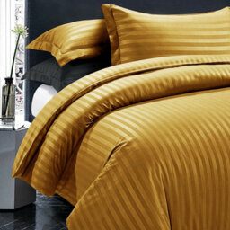 Ameha Stripe Duvet Set With Pillowcase Reversible Bedding & Soft Microfiber Cover Ochre Single Size 135X200Cm - thumbnail 3