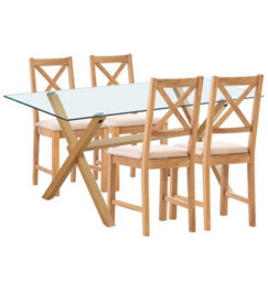 Hallowood Furniture Cullompton Dining Table Glass Top (160Cm) With 4 Beige Fabric Cross Back Chairs - thumbnail 8